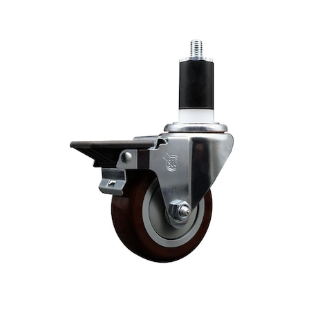 Service Caster 3.5'' Maroon Poly Swivel 1-1/2'' Expanding Stem Caster with Brake SCC-EX20S3514-PPUB-MRN-PLB-112